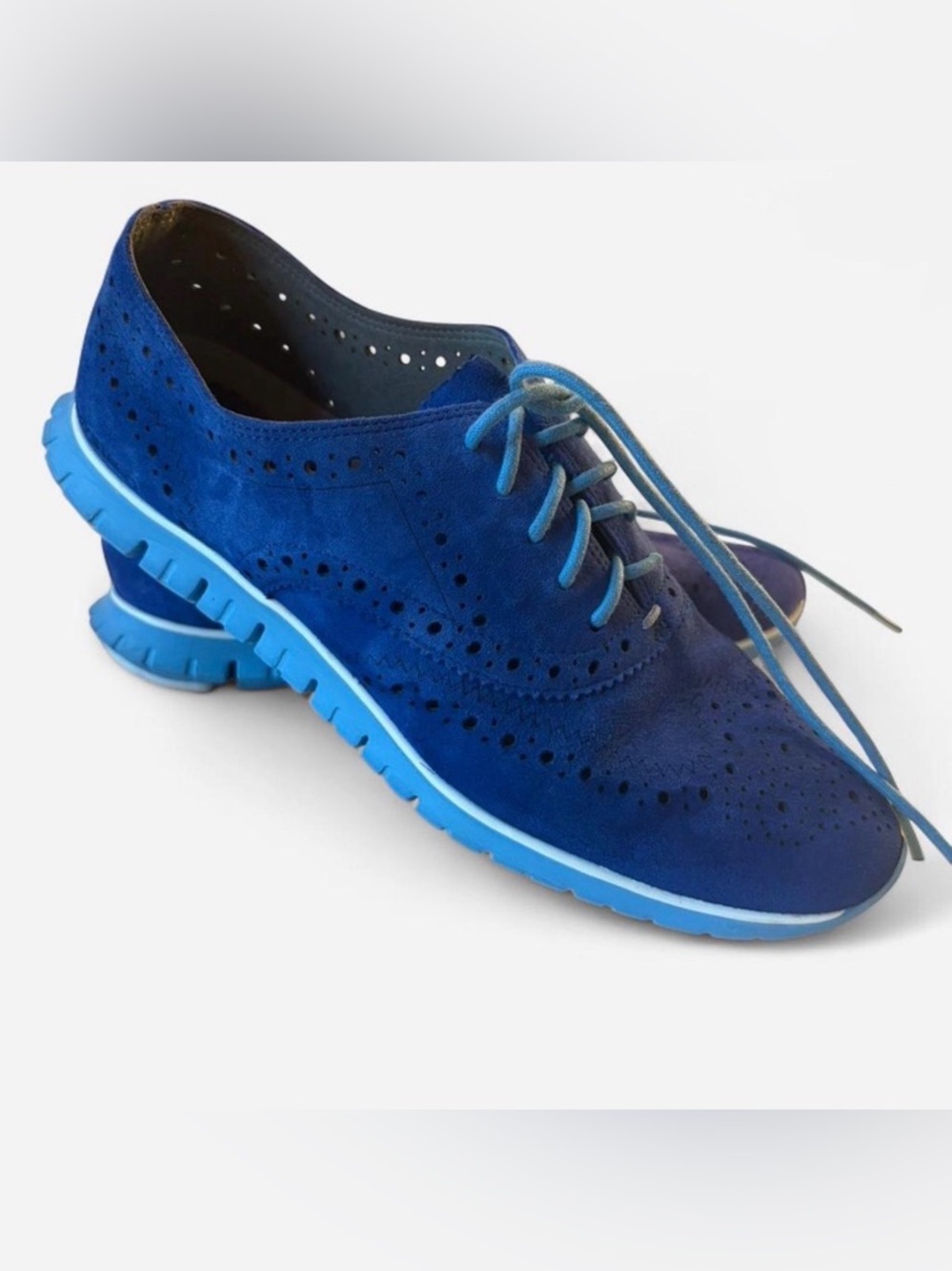 Cole Haan ZERØGRAND Wingtip Oxford  Eyelet Blue Suede Shoes Sneakers Women’s 8